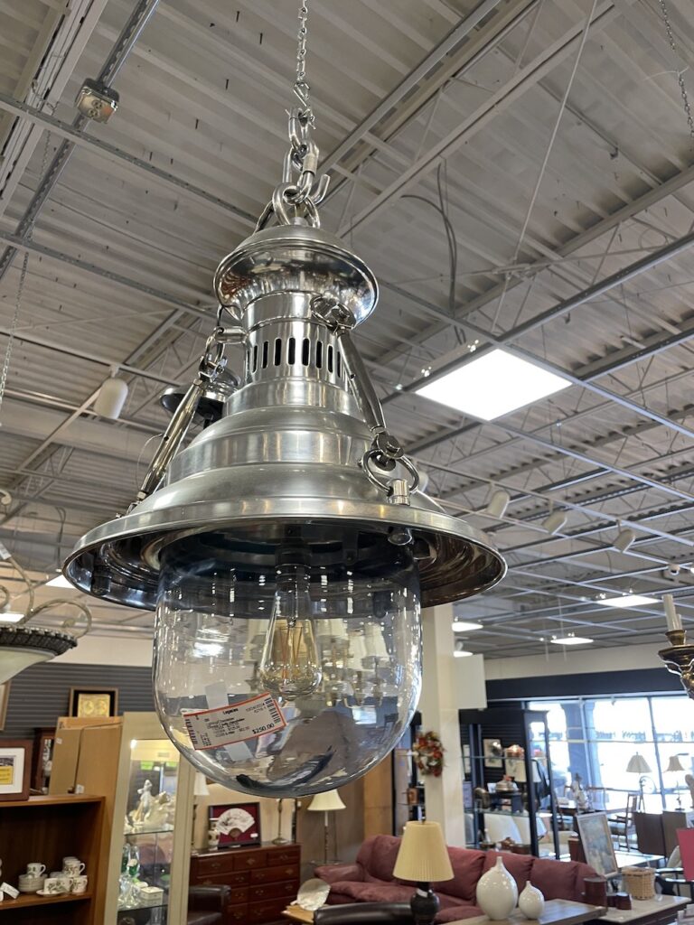 Nautical-style polished nickel pendant light