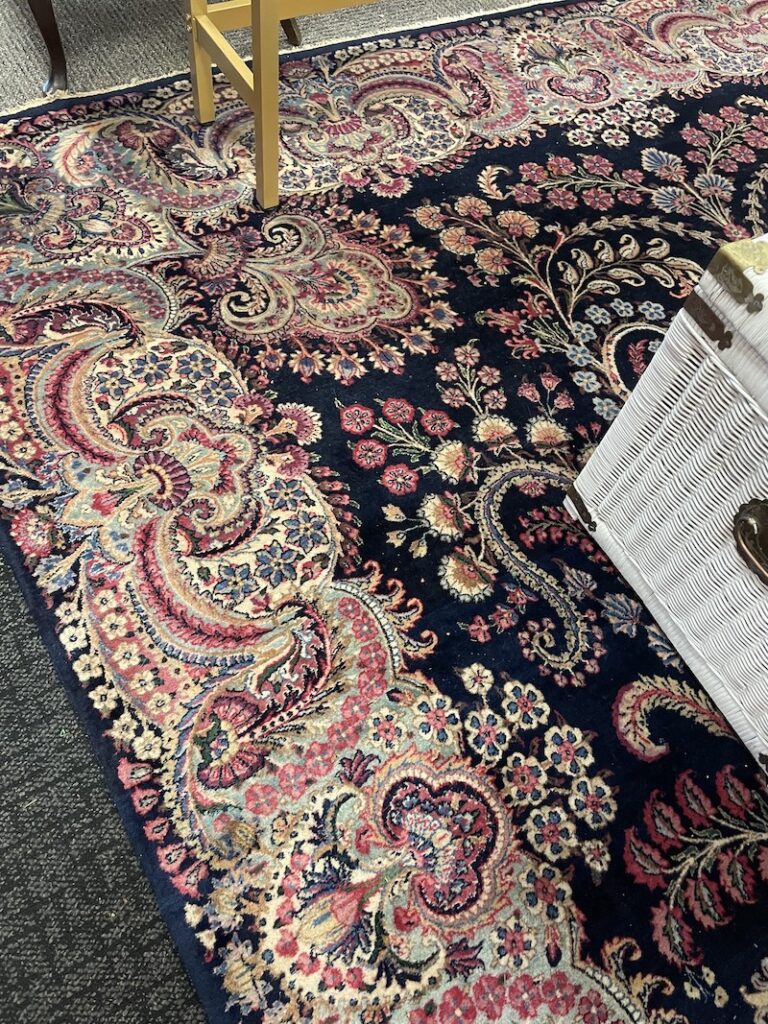 Persian-style area rug with paisley and floral pattern