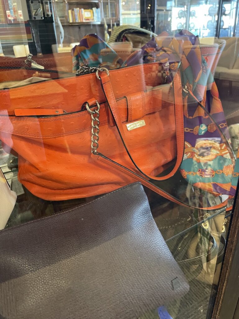 Orange leather tote bag