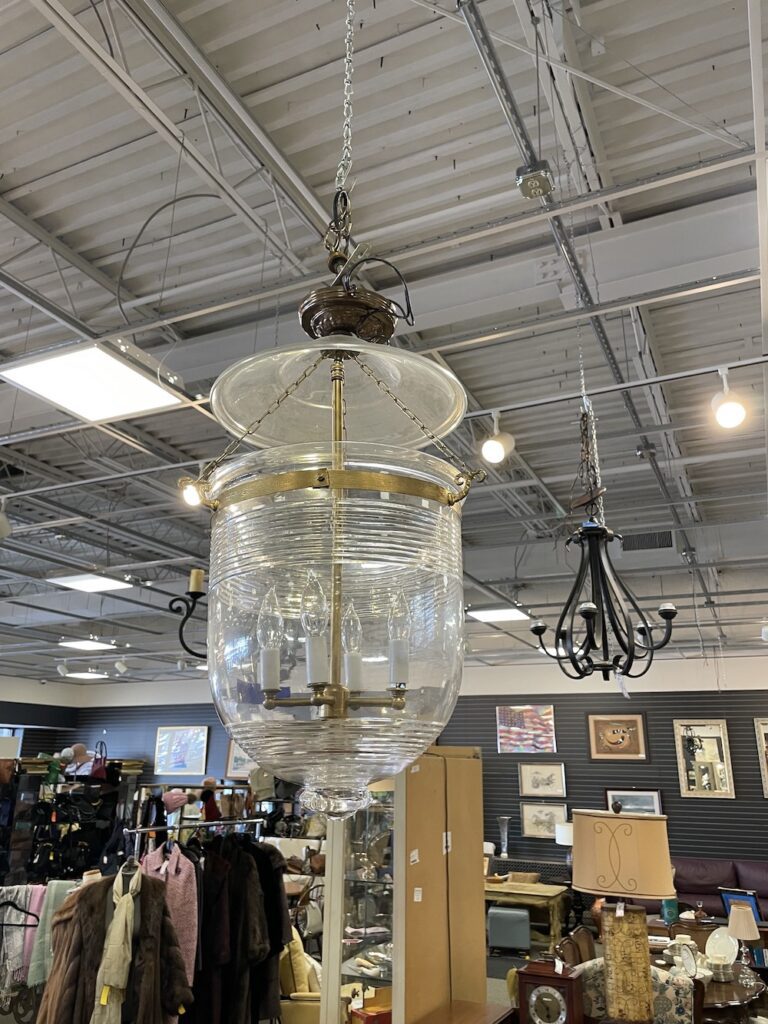Large brass and glass bell jar pendant lantern