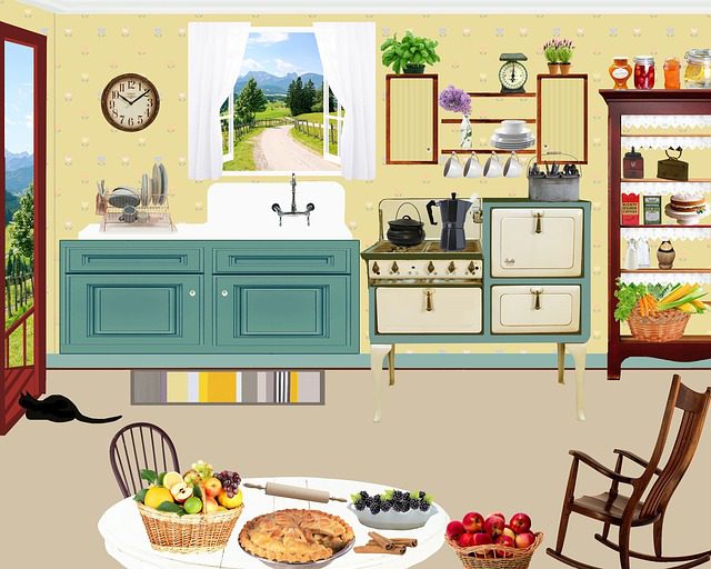 Colorful illustrated kitchen scene